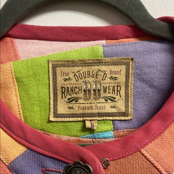 Double D Ranch Multicolor Pastel Patchwork Short Sleeve Conch Button Jacket LRG - Picture 2 of 6